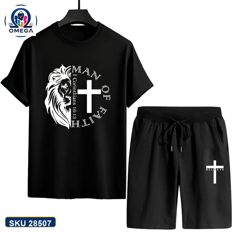 Mash T-Shirt and Shorts Combo Black Lion Cross Graphic product photo | OmegaBD