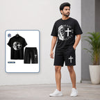 Mash T-Shirt and Shorts Combo Black Lion Cross Graphic Bangladeshi model preview | OmegaBD