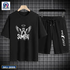 Mash T-Shirt and Shorts Combo Black Sumifai Wing Grid Photo product photo | OmegaBD