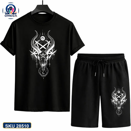 Mash T-Shirt and Shorts Combo Black Dark Skull Cross Graphic product photo | OmegaBD