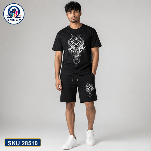 Mash T-Shirt and Shorts Combo Black Dark Skull Cross Graphic Bangladeshi model preview | OmegaBD