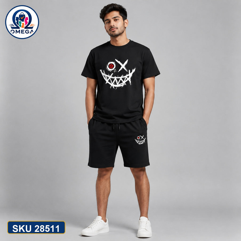 Mash T-Shirt and Shorts Combo Black Red Smile Cross Graphic Bangladeshi model preview | OmegaBD