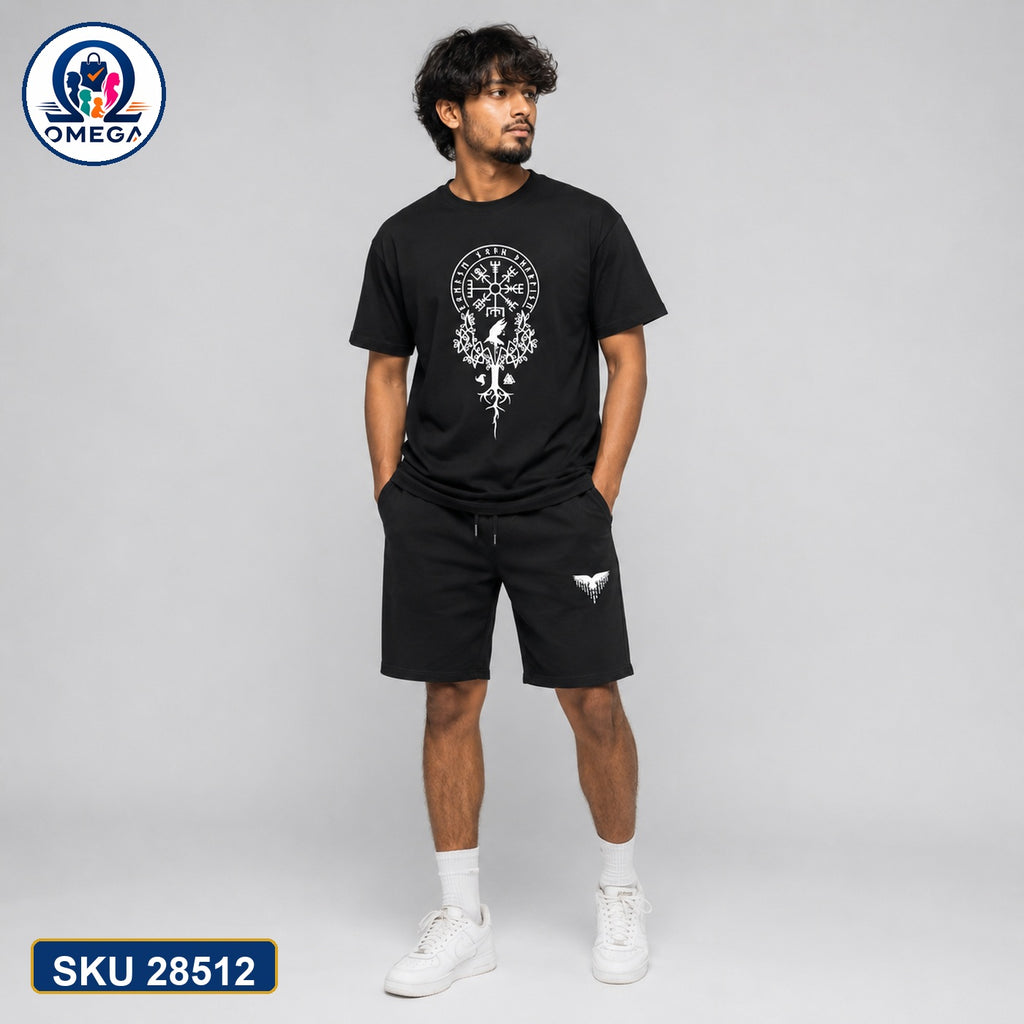 Mash T-Shirt and Shorts Combo Black Ornate Wing Emblem Bangladeshi model preview | OmegaBD