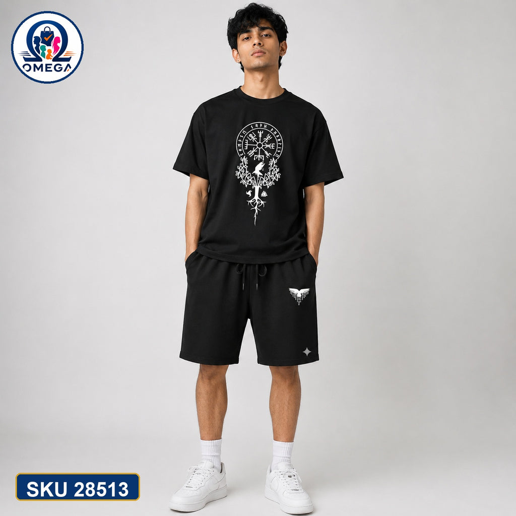 Mash T-Shirt and Shorts Combo Black Ornate Wing Emblem Bangladeshi model preview | OmegaBD