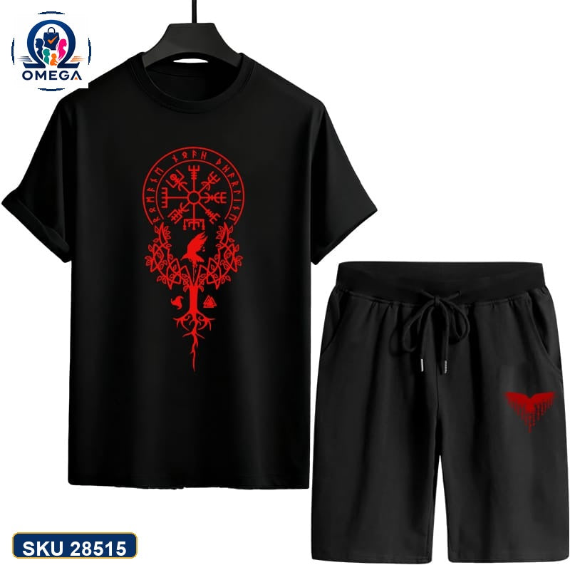 Mash T-Shirt and Shorts Combo Black Red Ornate Wing Graphic product photo | OmegaBD