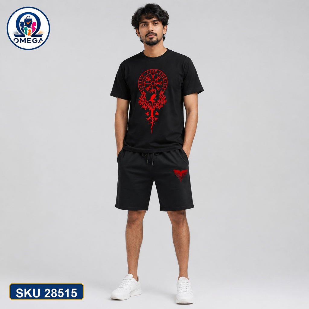Mash T-Shirt and Shorts Combo Black Red Ornate Wing Graphic Bangladeshi model preview | OmegaBD