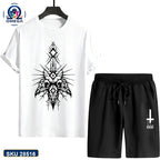 Mash T-Shirt and Shorts Combo White Black Cross 666 Graphic product photo | OmegaBD