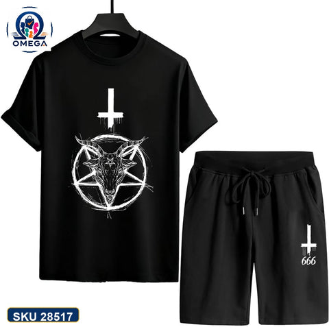 Mash T-Shirt and Shorts Combo Black Pentagram Cross Graphic product photo | OmegaBD