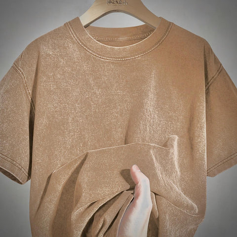 Acid Wash Drop Shoulder T-Shirt Beige Plain Acid Wash product photo | OmegaBD