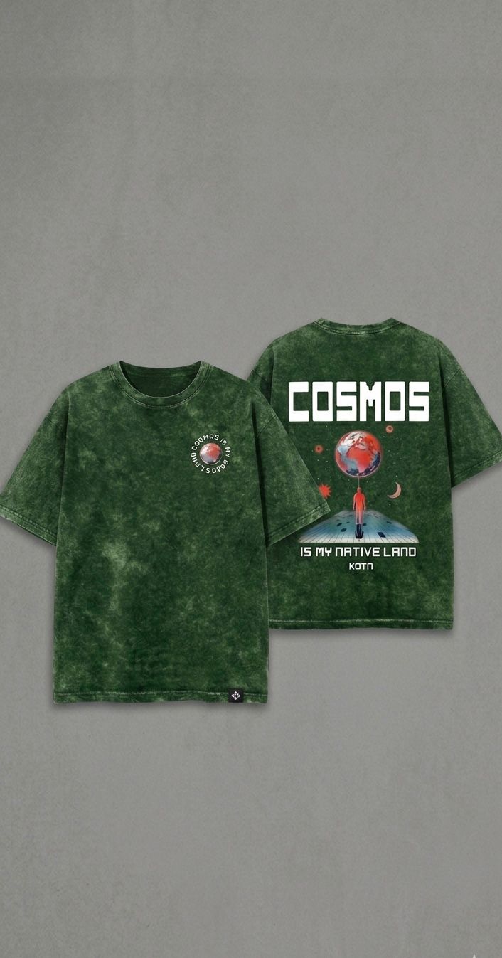 Premium Acid Wash Drop Shoulder T-Shirt Green Cosmos Graphic product photo | OmegaBD