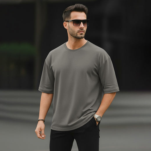 Solid Drop Shoulder T-Shirt Gray Solid