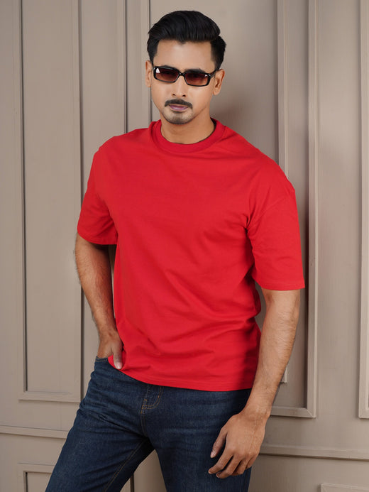 Solid Drop Shoulder T-Shirt Red Solid