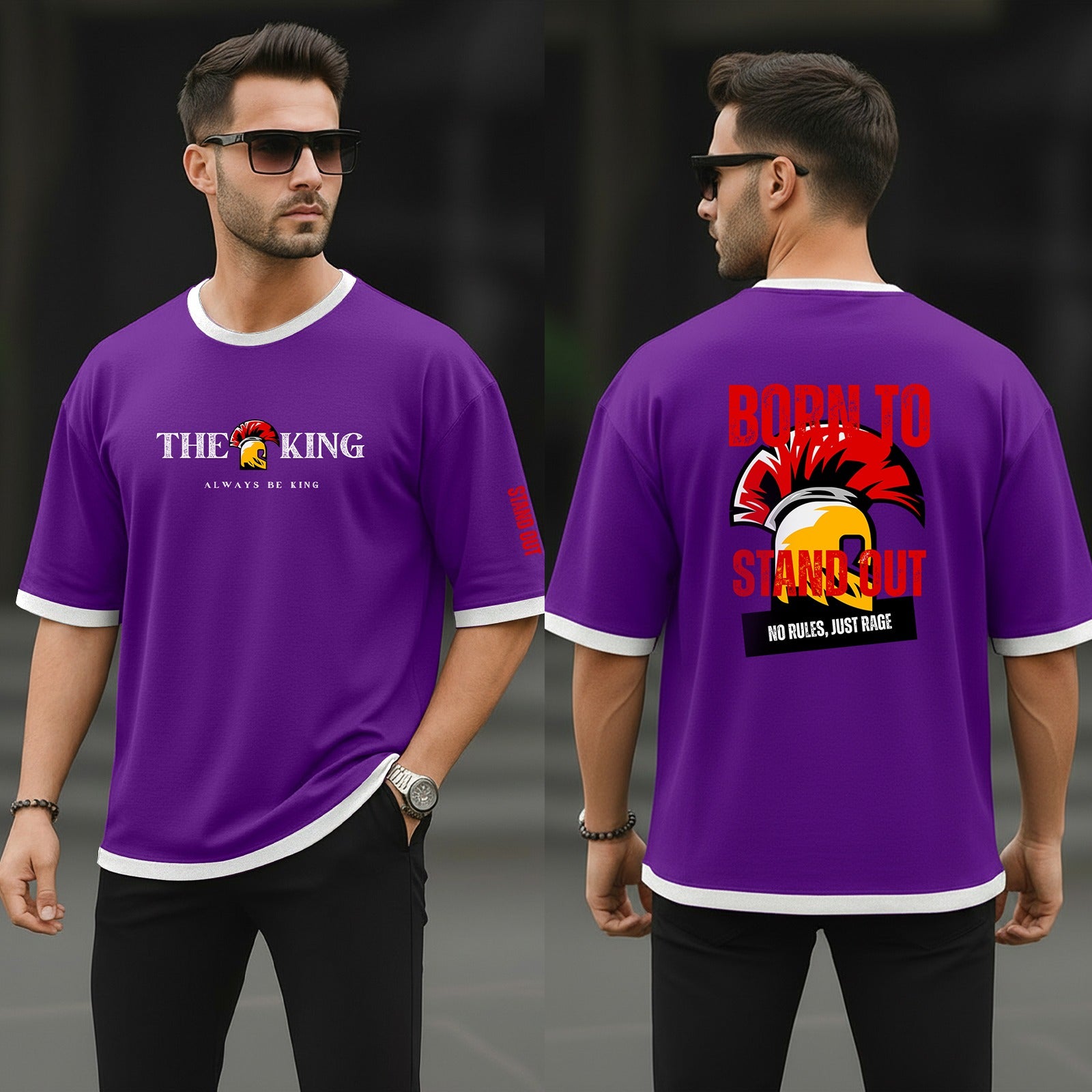Drop Shoulder T-Shirt Purple King Helmet product photo | OmegaBD
