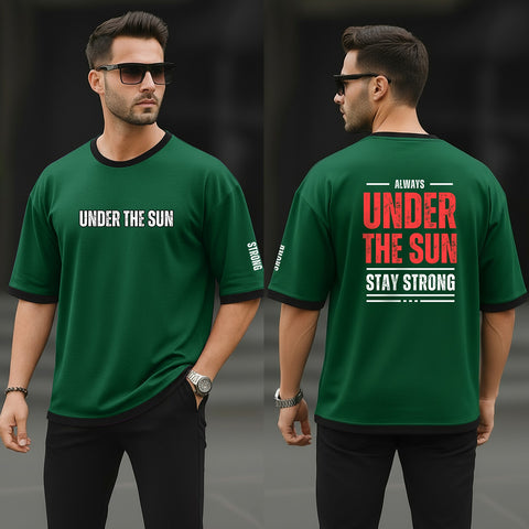 Drop Shoulder T-Shirt Green Under The Sun Typography product photo | OmegaBD