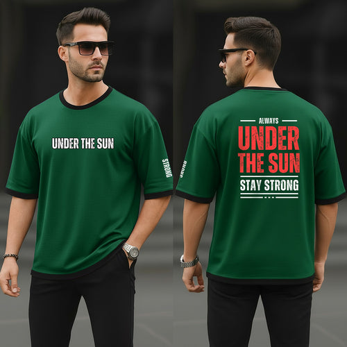 Drop Shoulder T-Shirt Green Under The Sun Typography product photo | OmegaBD