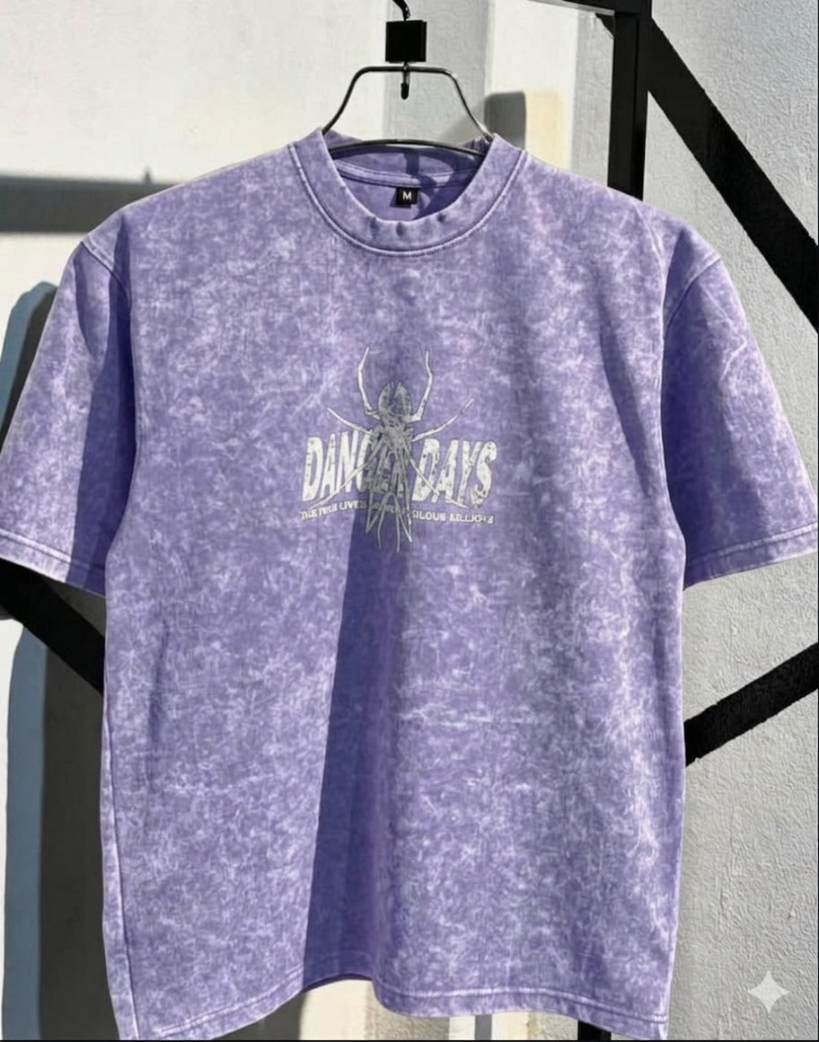 Premium Acid Wash Drop Shoulder T-Shirt Purple White Text product photo | OmegaBD