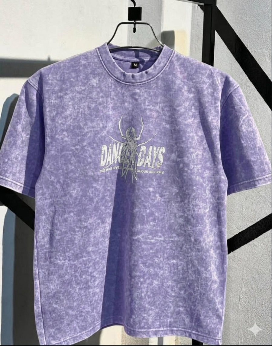 Premium Acid Wash Drop Shoulder T-Shirt Purple White Text product photo | OmegaBD