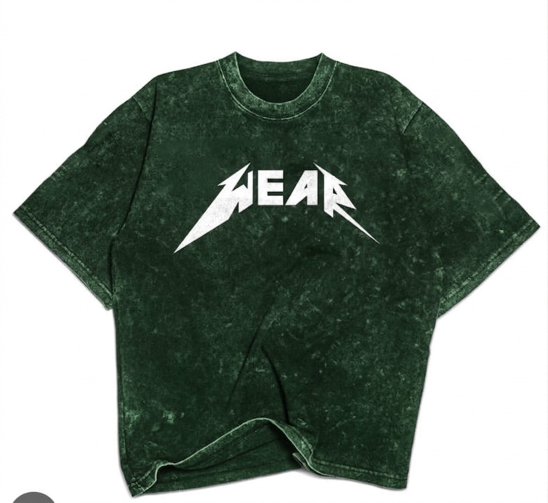 Premium Acid Wash Drop Shoulder T-Shirt Green Wear Text product photo | OmegaBD