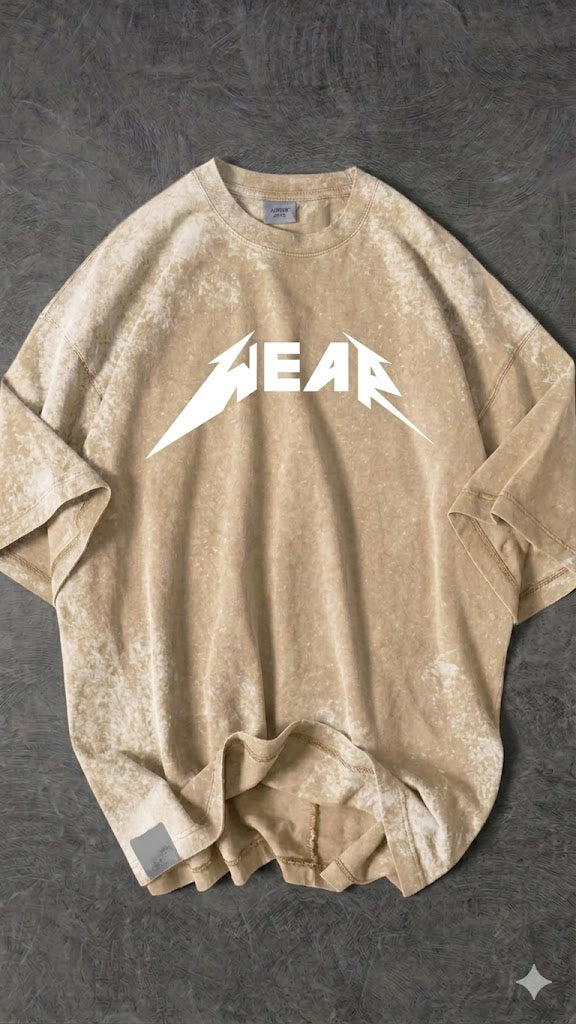Premium Acid Wash Drop Shoulder T-Shirt Beige Wear Text product photo | OmegaBD