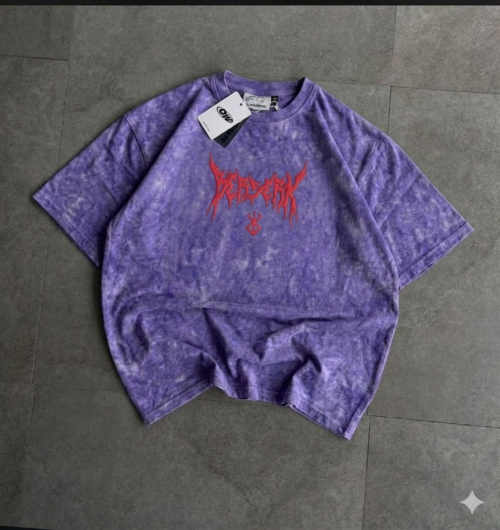 Premium Acid Wash Drop Shoulder T-Shirt Purple Red Thorn Text product photo | OmegaBD