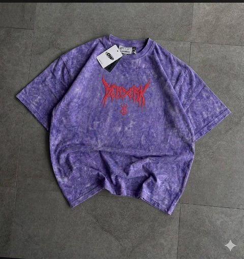 Premium Acid Wash Drop Shoulder T-Shirt Purple Red Thorn Text product photo | OmegaBD