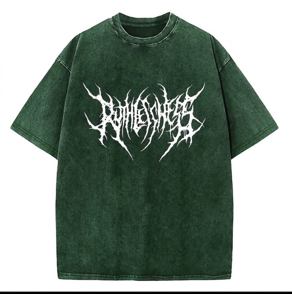 Premium Acid Wash Drop Shoulder T-Shirt Green White Thorn Text product photo | OmegaBD