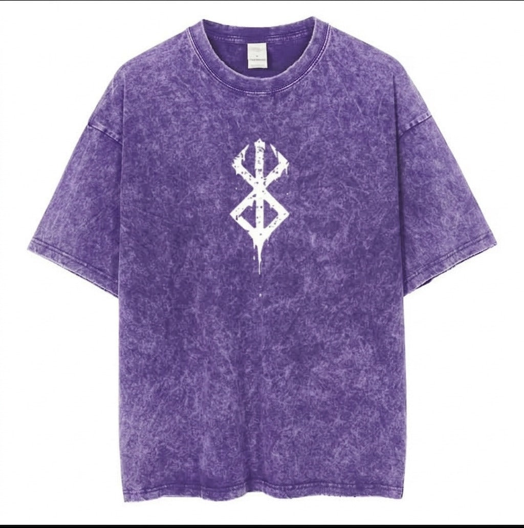 Premium Acid Wash Drop Shoulder T-Shirt Purple White Sigil product photo | OmegaBD