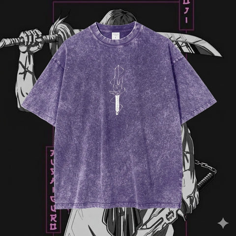 Premium Acid Wash Drop Shoulder T-Shirt Purple Vertical Sigil product photo | OmegaBD
