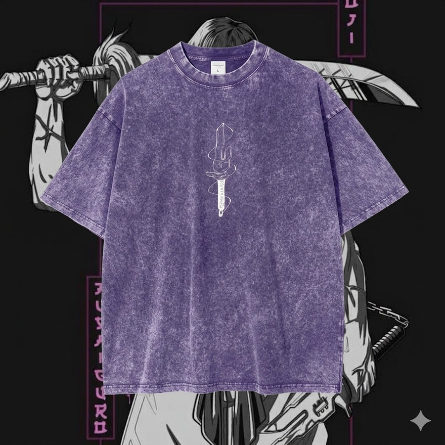 Premium Acid Wash Drop Shoulder T-Shirt Purple Vertical Sigil product photo | OmegaBD