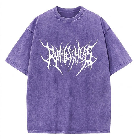 Premium Acid Wash Drop Shoulder T-Shirt Purple Thorn Text product photo | OmegaBD
