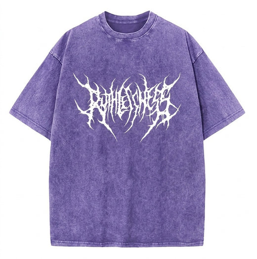 Premium Acid Wash Drop Shoulder T-Shirt Purple Thorn Text