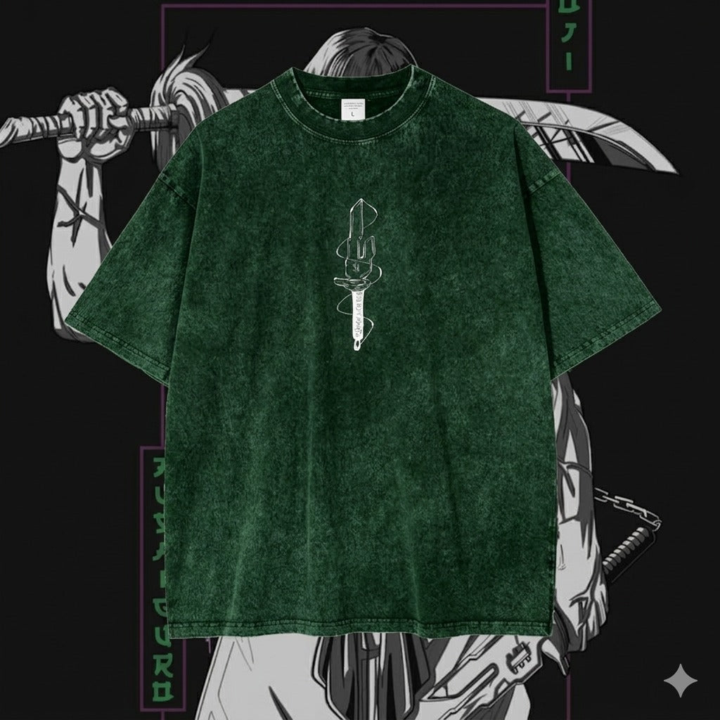 Premium Acid Wash Drop Shoulder T-Shirt Green Vertical Sigil product photo | OmegaBD