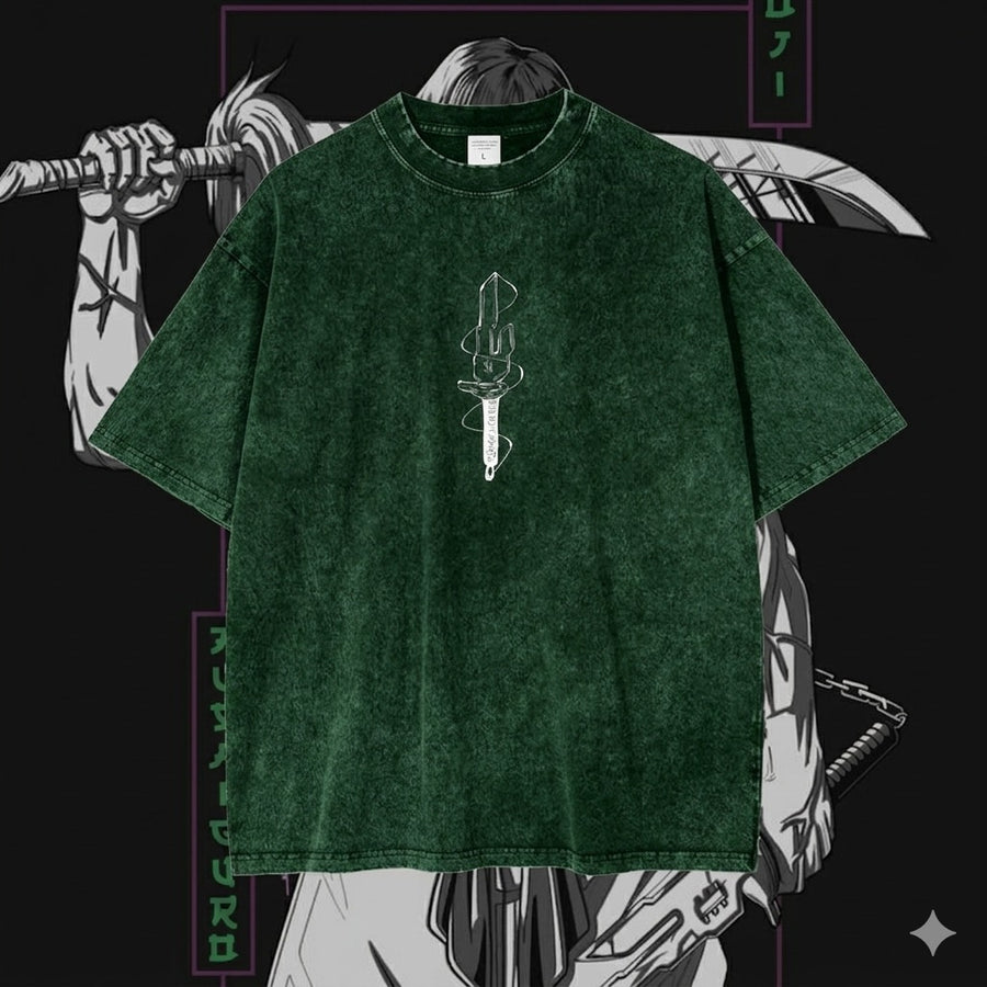 Premium Acid Wash Drop Shoulder T-Shirt Green Vertical Sigil product photo | OmegaBD