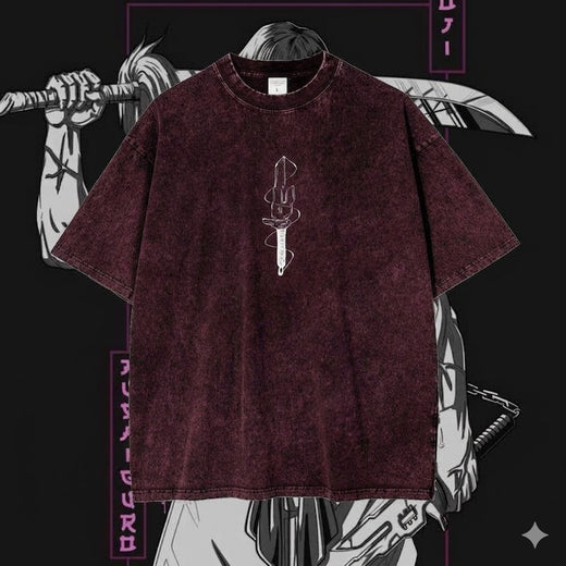 Premium Acid Wash Drop Shoulder T-Shirt Maroon Vertical Sigil