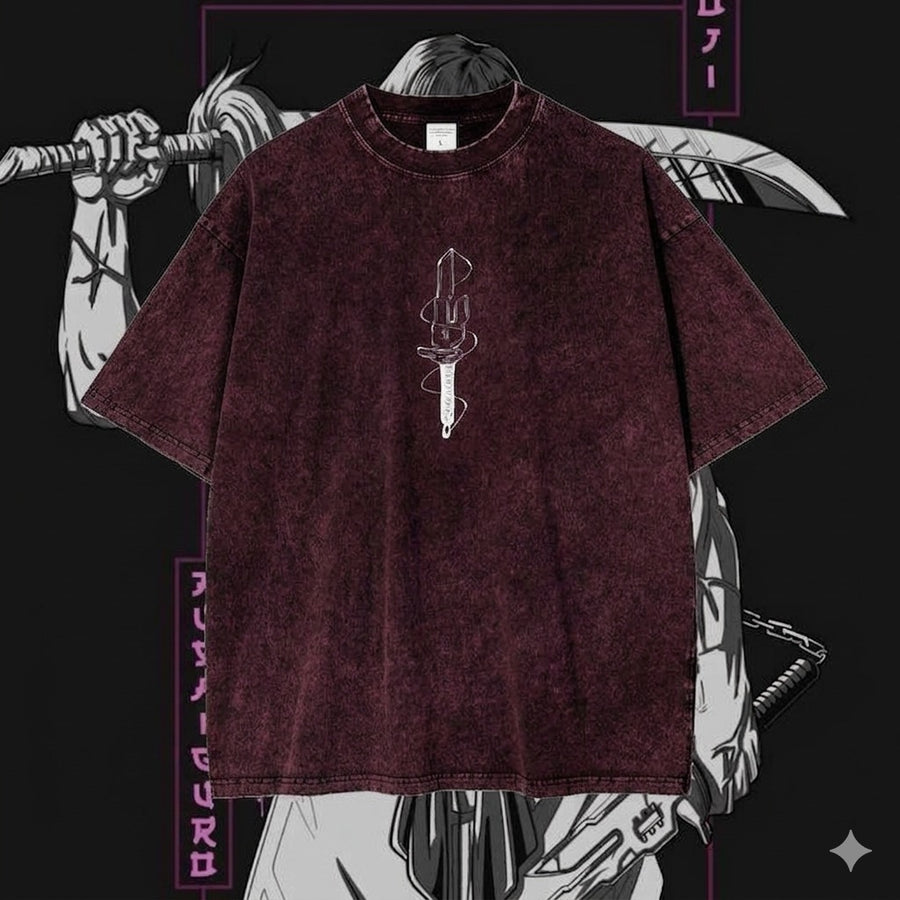 Premium Acid Wash Drop Shoulder T-Shirt Maroon Vertical Sigil product photo | OmegaBD