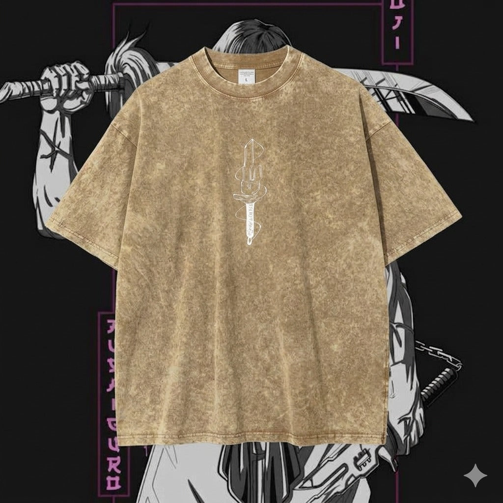 Premium Acid Wash Drop Shoulder T-Shirt Beige Vertical Sigil product photo | OmegaBD
