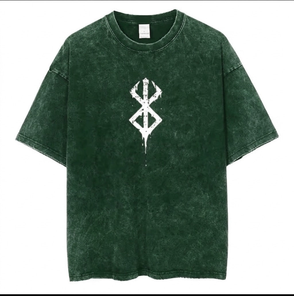 Premium Acid Wash Drop Shoulder T-Shirt Green White Sigil product photo | OmegaBD
