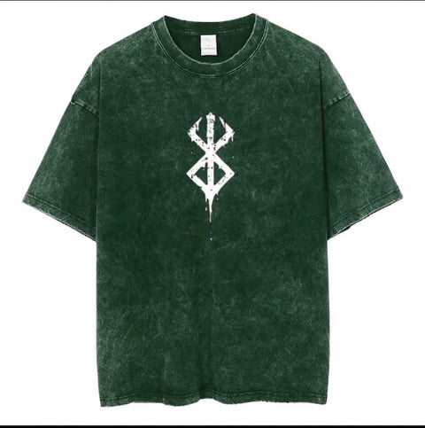 Premium Acid Wash Drop Shoulder T-Shirt Green White Sigil product photo | OmegaBD