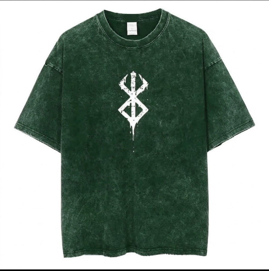 Premium Acid Wash Drop Shoulder T-Shirt Green White Sigil product photo | OmegaBD