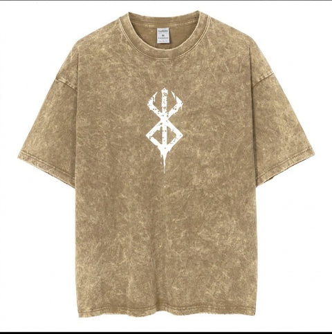Premium Acid Wash Drop Shoulder T-Shirt Beige White Sigil product photo | OmegaBD