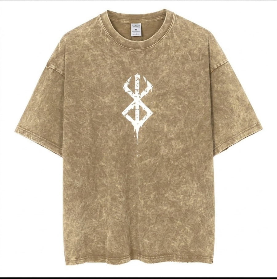 Premium Acid Wash Drop Shoulder T-Shirt Beige White Sigil product photo | OmegaBD
