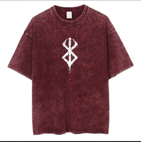 Premium Acid Wash Drop Shoulder T-Shirt Maroon White Sigil product photo | OmegaBD