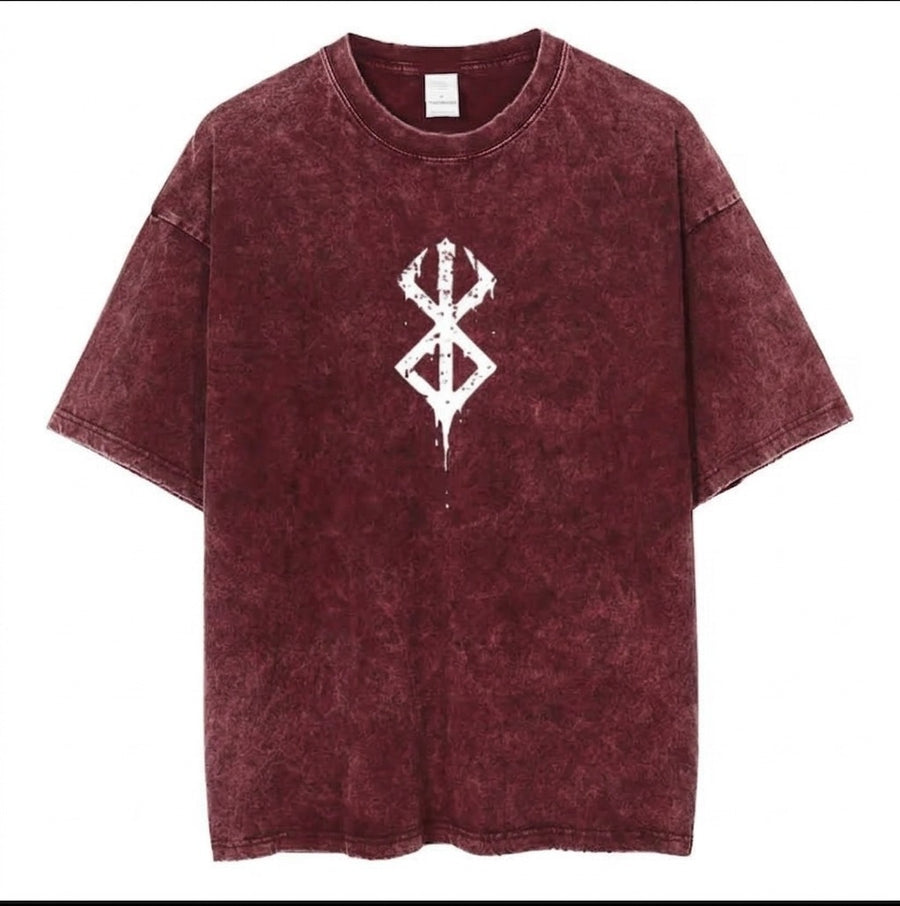 Premium Acid Wash Drop Shoulder T-Shirt Maroon White Sigil product photo | OmegaBD