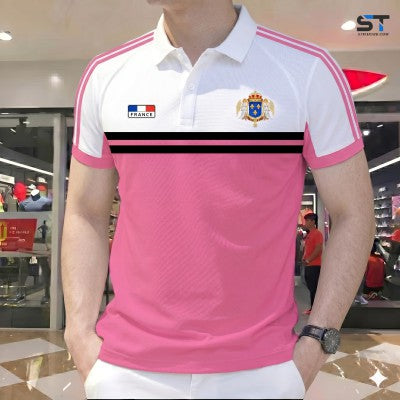 Half Sleeve Polo Shirt Pink White Color Panel product photo | OmegaBD