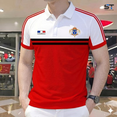 Half Sleeve Polo Shirt Red White Color Panel product photo | OmegaBD
