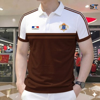 Half Sleeve Polo Shirt Brown White Color Panel