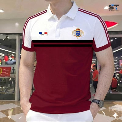 Half Sleeve Polo Shirt Maroon White Color Panel