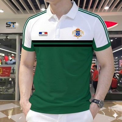Half Sleeve Polo Shirt Green White Color Panel product photo | OmegaBD