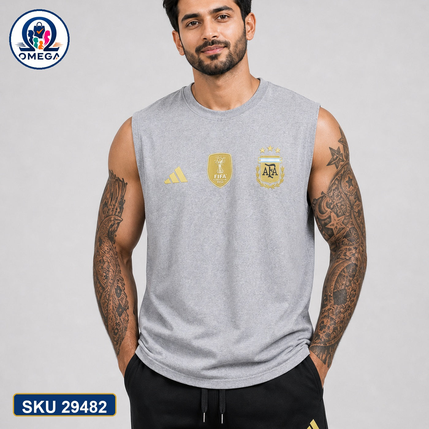 World Cup Mash Combo Tank Top Grey Argentina Bangladeshi model preview | OmegaBD