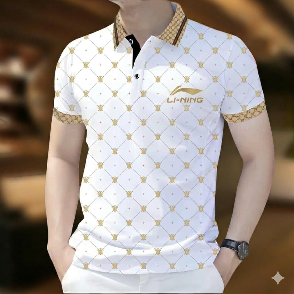 Stylist Casual Polo Shirt For Men White Gold Pattern product photo | OmegaBD